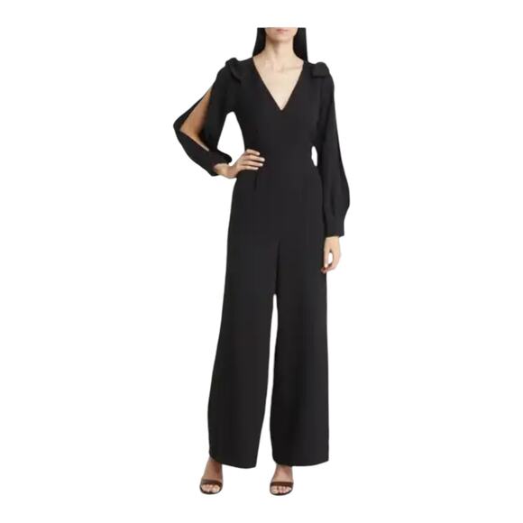 Eliza J jumpsuit slit sleeve wide leg crepe black size 16 - Picture 1 of 8